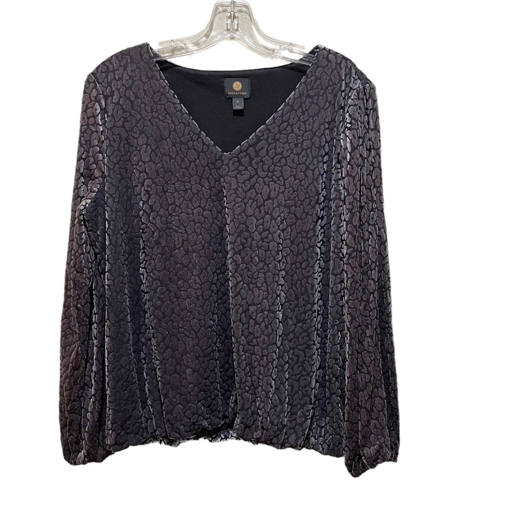 JM Collections Leopard Animal Print Velvet Blouse Size Medium